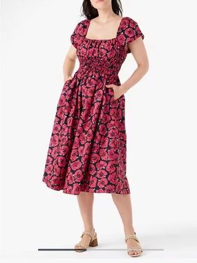 🌺🖤 **Kate Spade Poppy Toss Midi Dress – Bold, Feminine & Show-Stopping** 🖤🌺